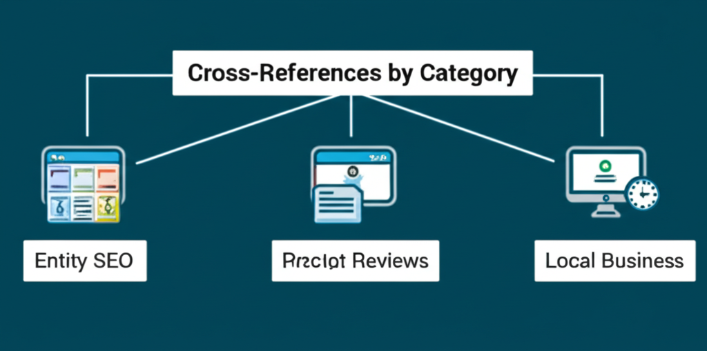 Cross-references by category: related terms, index, database, research, taxonomy, grouped links.