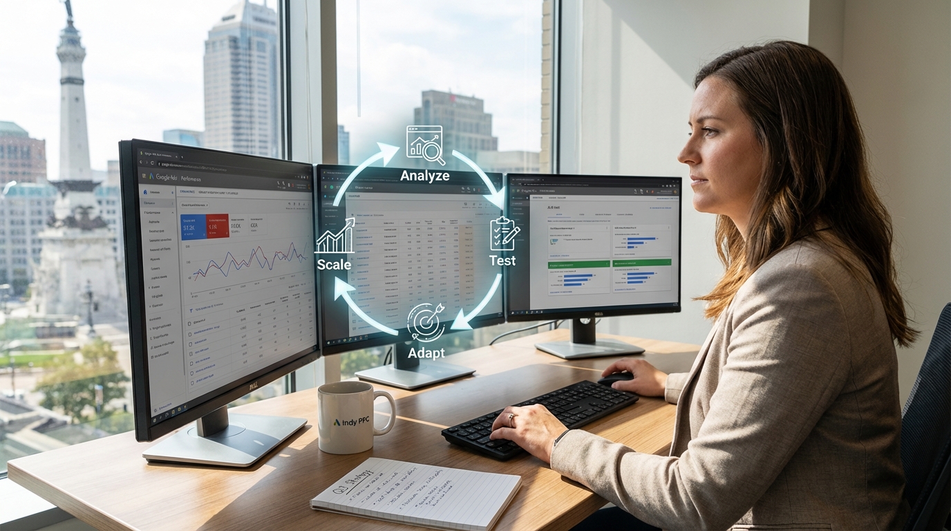 Continuous SEM optimization for Google Ads success in Indianapolis, Indiana.
