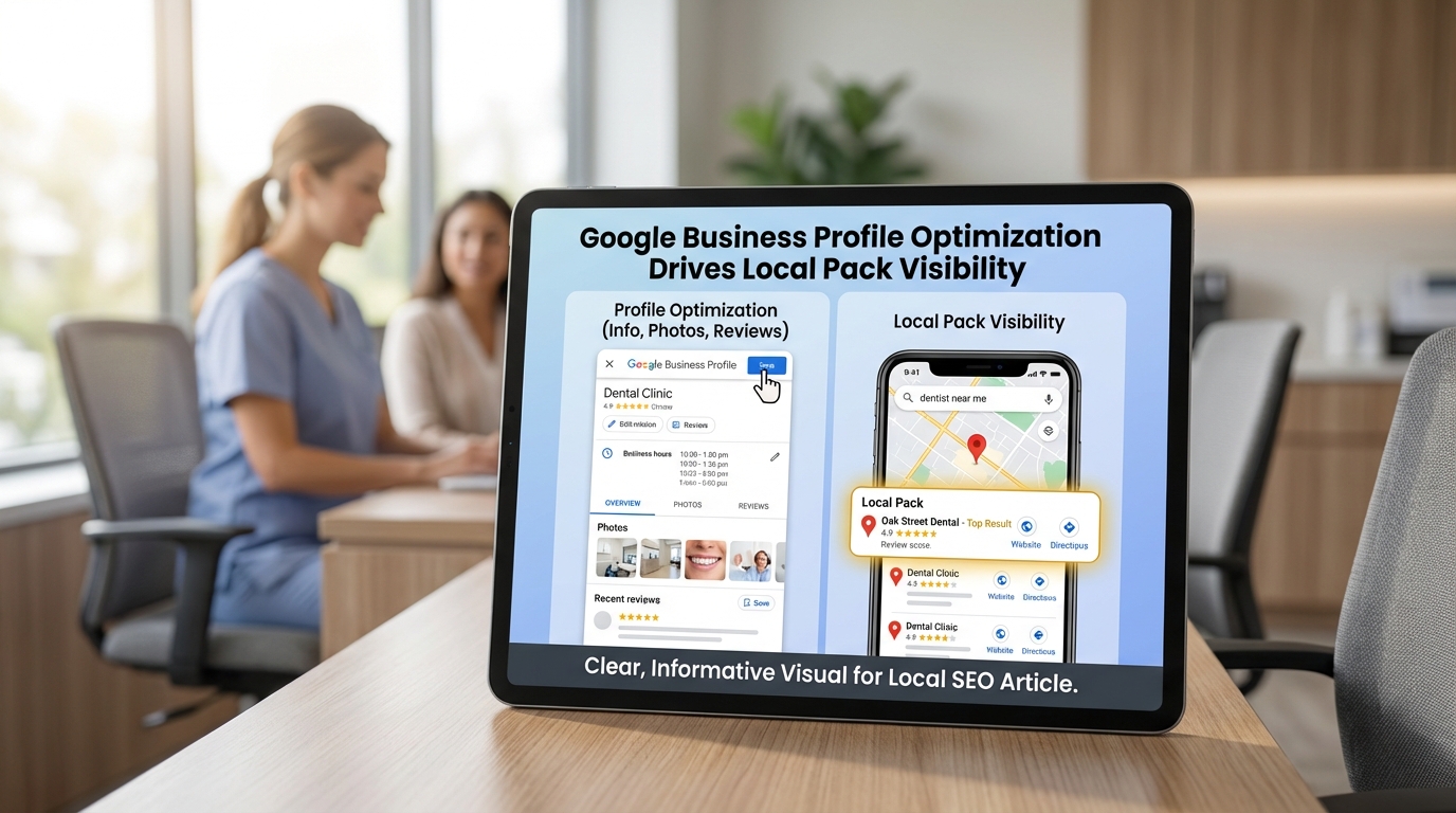 Google Business Profile optimization increases dental practice local pack visibility on Google Maps.
